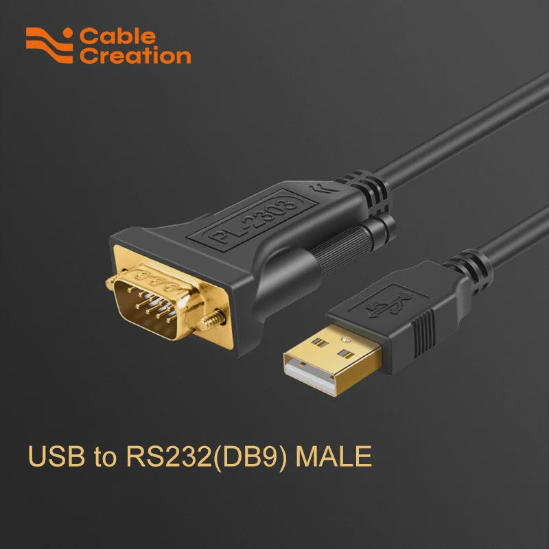 CableCreation USB naar RS232 Serieel Adapter Kabel (DB9 Male, PL2303 Chip) - Goudkleurig, Compatibel met Windows, Linux, Mac