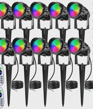 10x 12W RGBW LED Tuinspots - Laagspanning, Waterdicht, Kleurveranderend