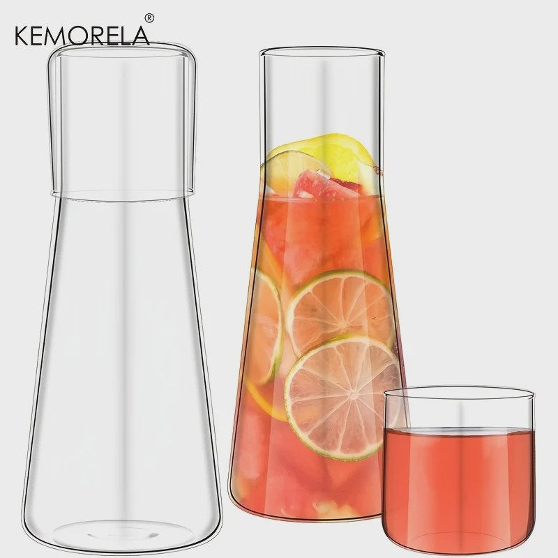 Glazen Nachtkaraf Set met Tumbler - 900ml Borosilicaatglas voor Water, Sap & Thee