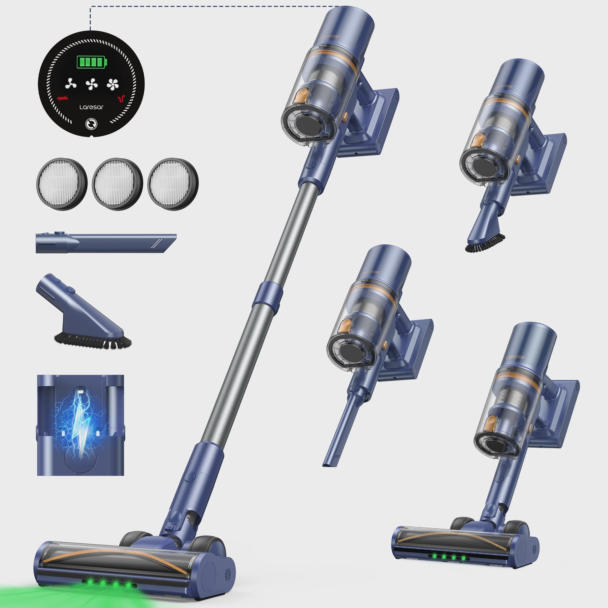Laresar V11 Accu Stofzuiger - 650W Krachtig, 75000PA Zuigkracht, 90 Min Looptijd, Smart Display