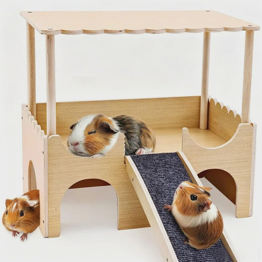 Houten Kasteel Speelhuisje voor Cavia's en Kleine Huisdieren met Klimtrap