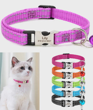 Gepersonaliseerde Kattenhalsband met Gravure, Bel & Reflecterend - Veilig & Stijlvol