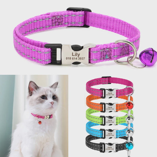 Gepersonaliseerde Kattenhalsband met Gravure, Bel & Reflecterend - Veilig & Stijlvol