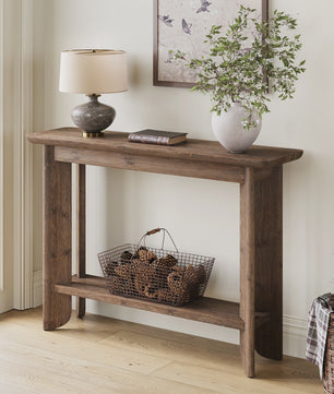 Massief Houten Console Tafel met 2 Lagen - Stijlvolle Sofa Tafel voor Hal of Woonkamer (Walnootkleur) - 105cm
