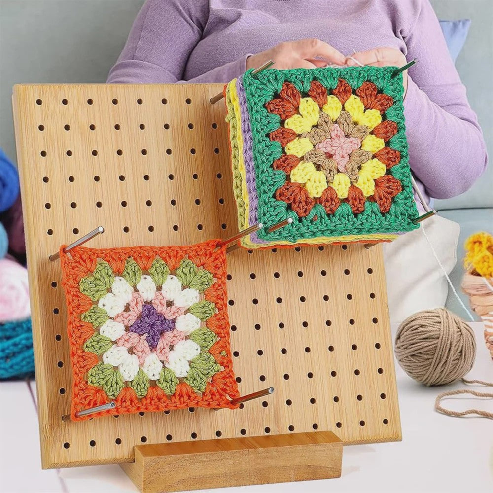 Bamboe Haakblokkeerbord met 25 Stalen Pinnen - 23x23cm - Perfect voor Granny Squares & Breien