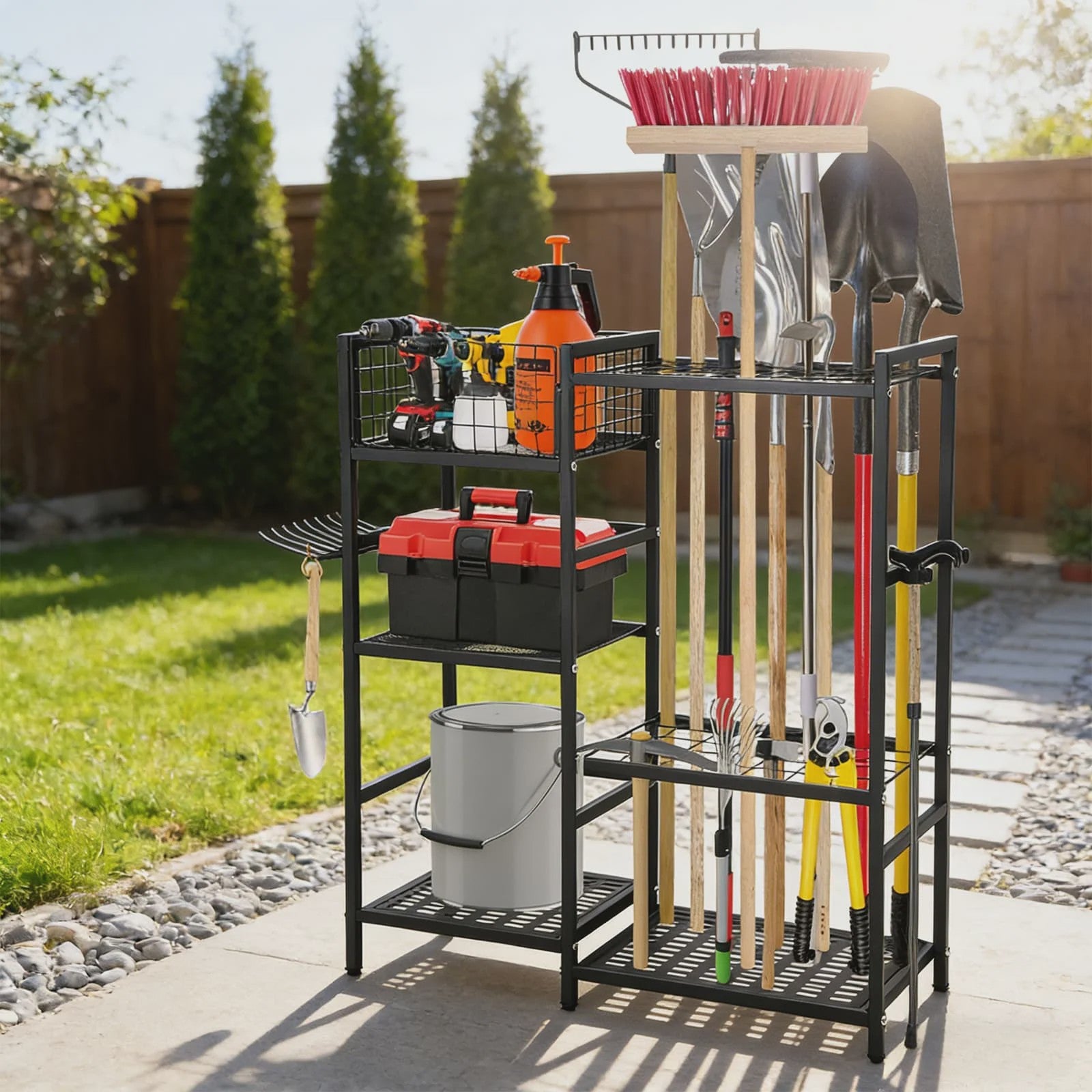 Gereedschap Organizer Tuin - 3 Laags Opbergrek met Mand voor Garage & Tuin