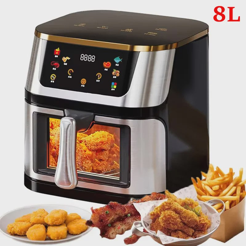 Krachtige Airfryer Oven 8L met 2800W, LED Touchscreen en Groot Visueel Venster