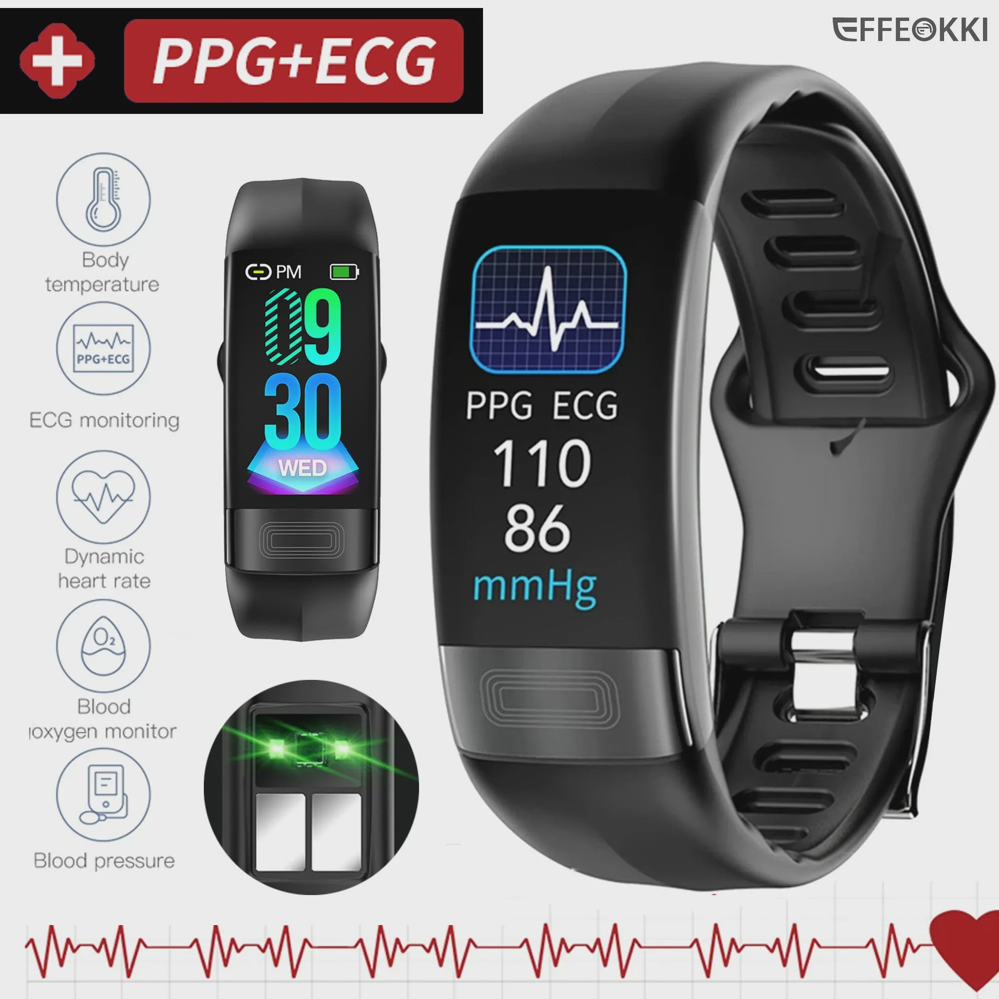 Smartwatch met EKG, PPG, SpO2, Bloeddruk & Temperatuurmeting - Gezondheidstracker