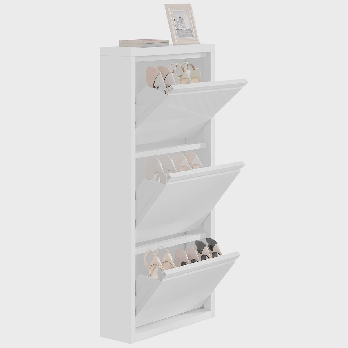 WOLTU Smalle Schoenenkast met 3 Klepkasten - Wit - 50x106x15cm - Hal & Woonkamer