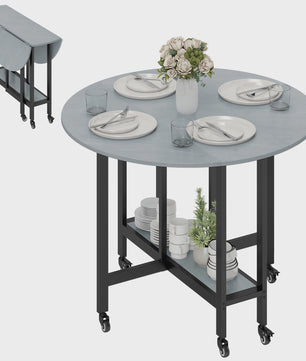 Homcom Klapbare Eettafel met Open Plank - Cementgrijs - Verrijdbaar