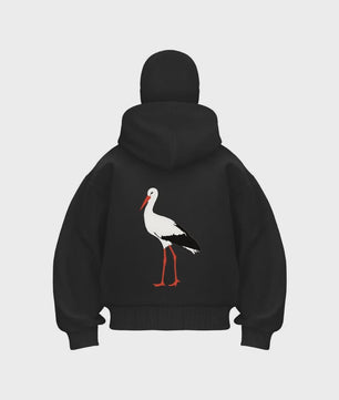 Unieke Heren Hoodie met Stork Bird Print - Stijlvol en Comfortabel