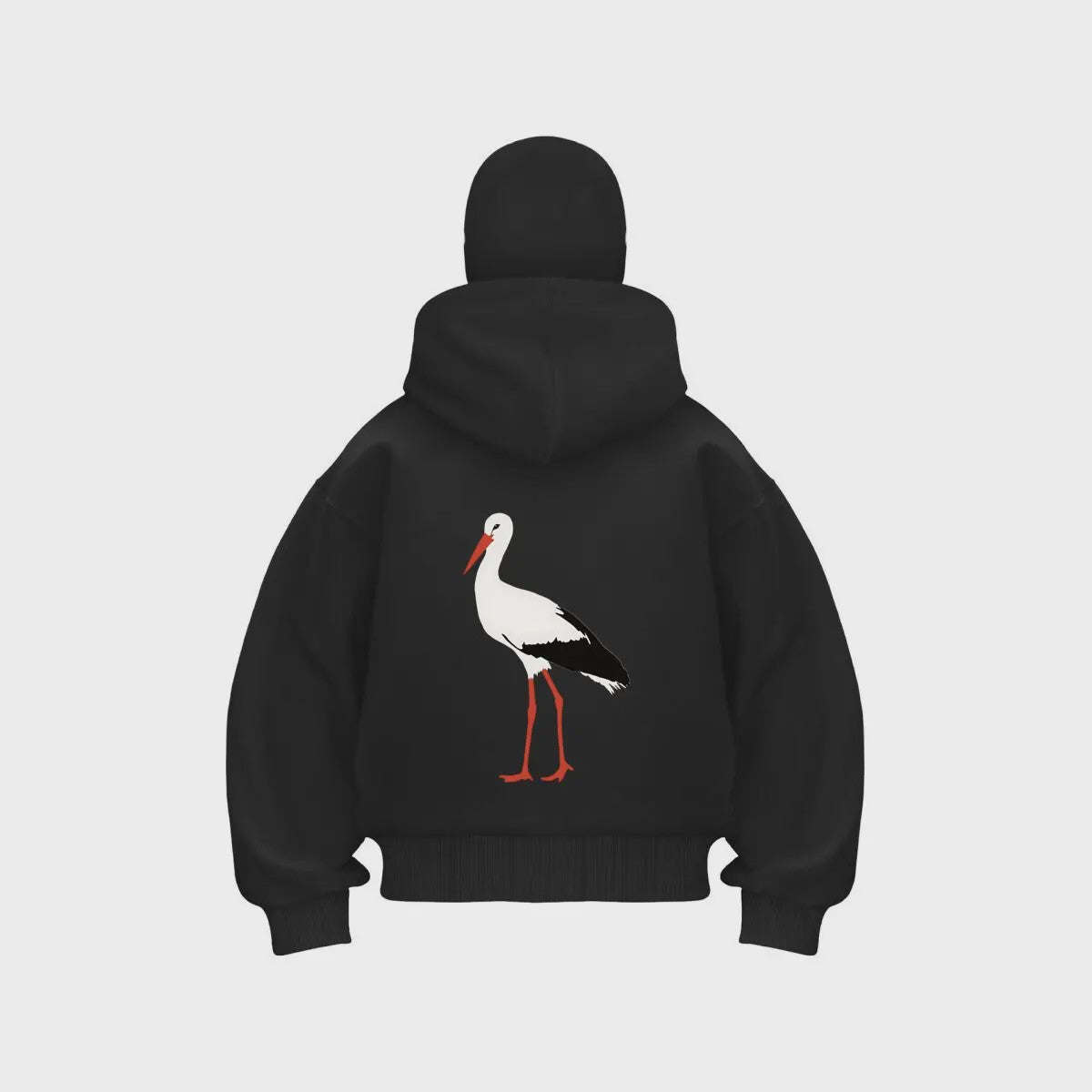 Unieke Heren Hoodie met Stork Bird Print - Stijlvol en Comfortabel