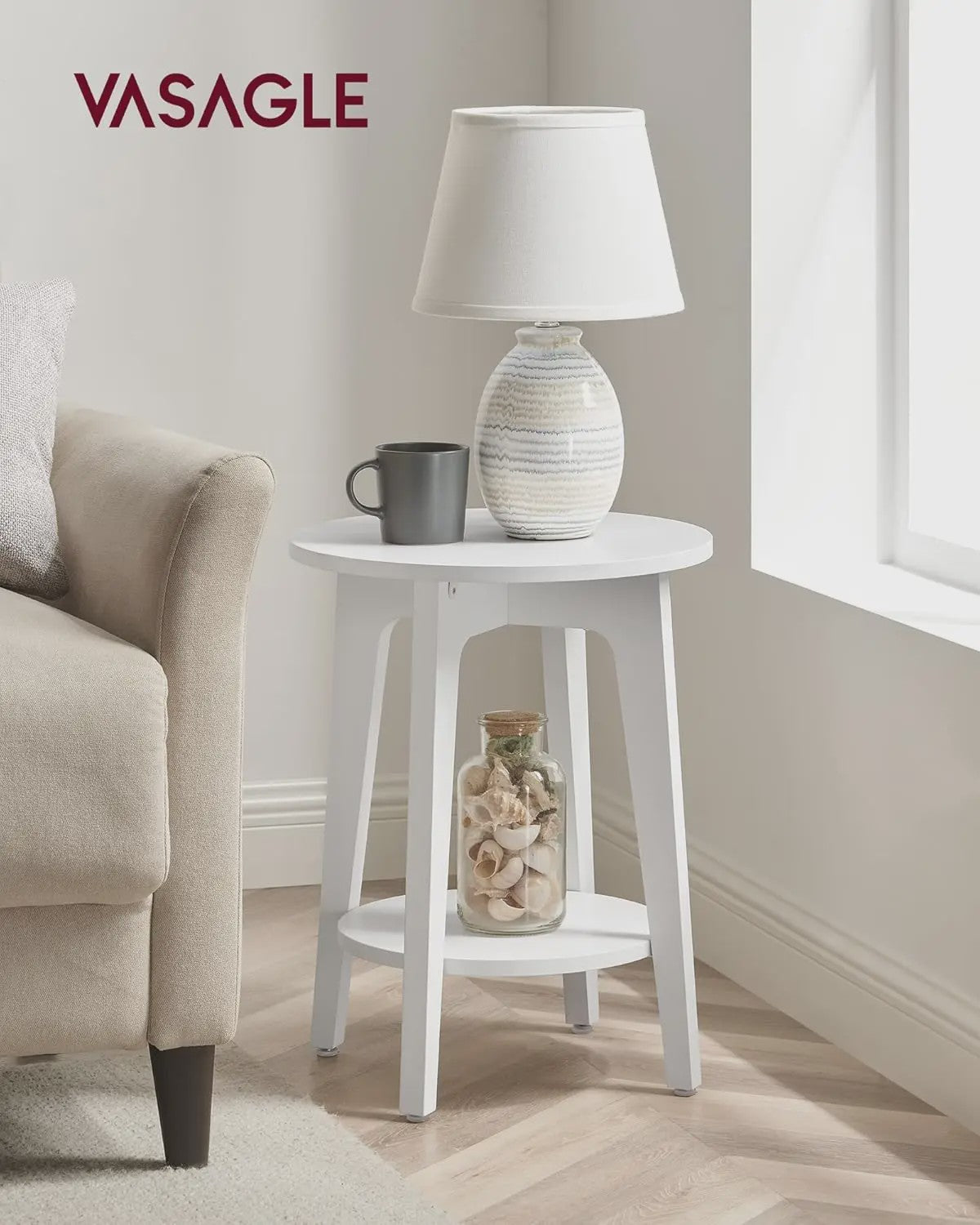 VASAGLE Ronde Bijzettafel met Opberglaag - Modern Design, 40x50 cm