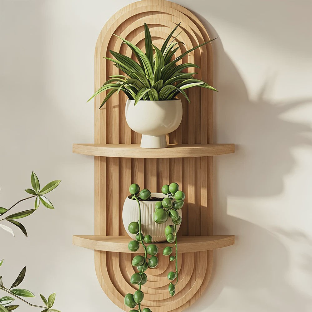 Houten Wandplank met Boogontwerp - Decoratieve Plank voor Planten & Kaarsen