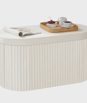 Ronde Opbergpoef met Afneembare Deksel - Beige Fluweel