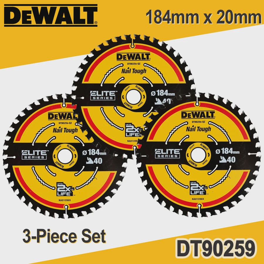 DeWalt DT90259-QZ Houtzaagblad 184mm x 20mm, 40T - Robuust Cirkelzaagblad voor Constructie