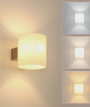 Houten Wandlamp Cilinder met Matglas en 3-kleuren LED E27 Lamp