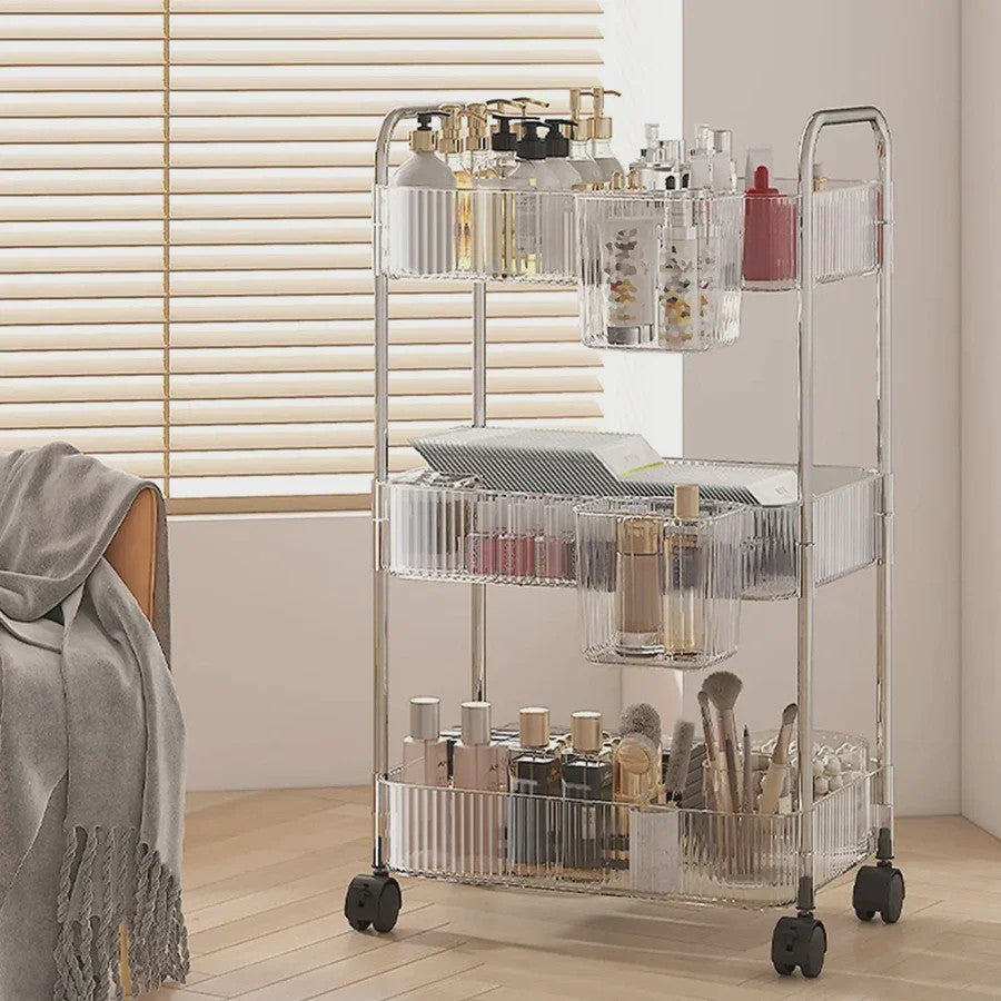 Luxe Transparante Acryl Rolkar met 2, 3 of 4 Lagen - Verrijdbare Opbergwagen