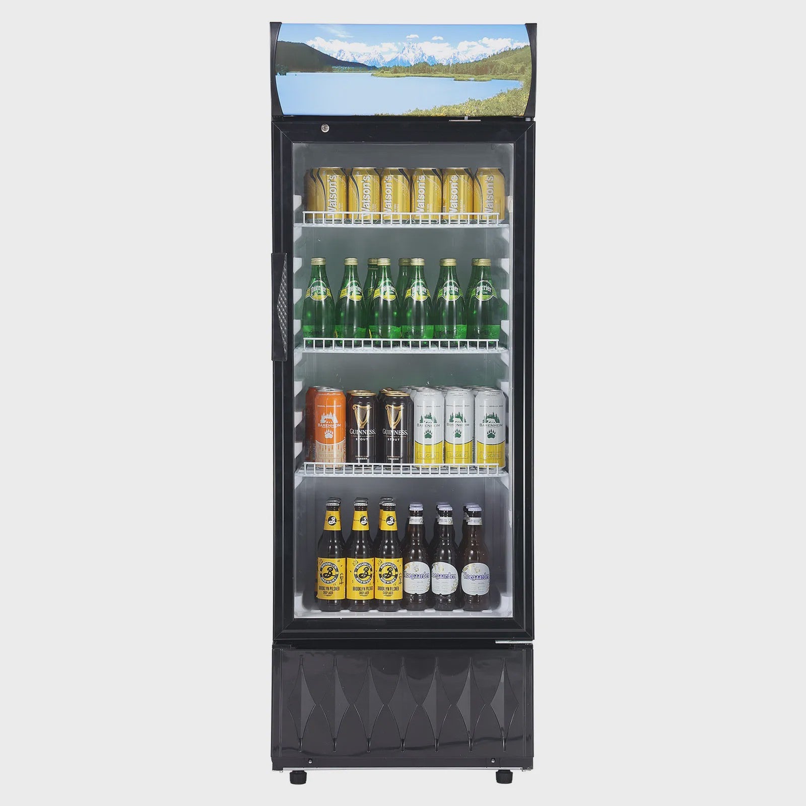 Professionele Koelkast met Glazen Deur - 195L Drankenkoeler met Verstelbare Planken en Verlichte Signboard