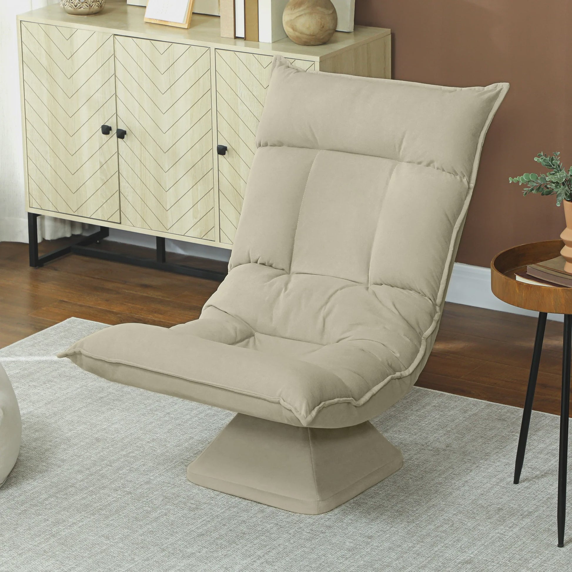 Verstelbare Draaistoel met 5 standen en zacht velours - Beige