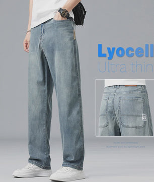 Luchtige Lyocell Heren Jeans - Zomer Broek met Loose Fit & Elastische Taille