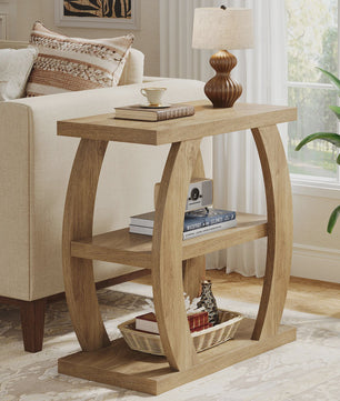 Houten Bijzettafel met 3 Niveaus en Geometrisch Frame - Natuurlijk Eiken