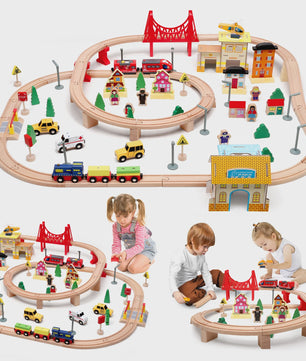 72/108 Pieces Montessori Set Of Children's Toy Wood Trains, Cars, Engineering Railway Wooden Train set Gift For Boys And Girls
