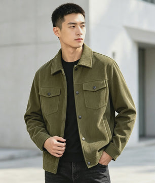 Herfst/Lente Heren Casual Corduroy Jas met Knopenkraag