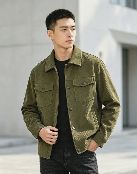 Herfst/Lente Heren Casual Corduroy Jas met Knopenkraag