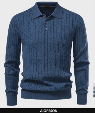 Heren Kabel Gebreide Polo Trui - Casual Slim Fit Herfst Winter