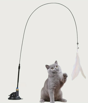 Interactieve Kattenhengel met Zuignap en Veer - Eindeloos Speelplezier voor uw Kat