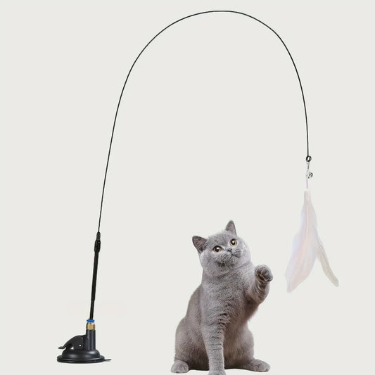 Interactieve Kattenhengel met Zuignap en Veer - Eindeloos Speelplezier voor uw Kat