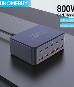 800W GaN Snellader met 10 Poorten (5x USB-C 100W, 5x USB-A 60W) - PD3.0 PPS QC3.0