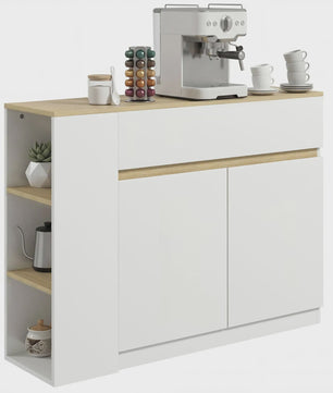 Stijlvol Wit Sideboard met 2 Deuren, 1 Lade en 3 Open Planken - 110 cm Breed