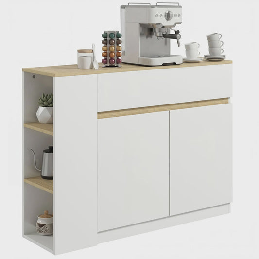 Stijlvol Wit Sideboard met 2 Deuren, 1 Lade en 3 Open Planken - 110 cm Breed