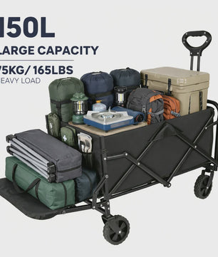 Uitklapbare Kampeerwagen Trolley - 150L, 75kg, 360° Wielen, Verstelbare Handgreep - Ideaal voor Strand, Tuin & Boodschappen
