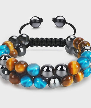 Handgemaakte Tijgeroog & Blauwe Steen Armband - Natuursteen Kralen (8mm)