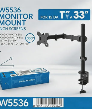 WETECH W5536 Monitor Arm: Verstelbare Desk Mount voor 15-33 Inch Schermen, 8kg Belasting, VESA 75/100, 360° Rotatie