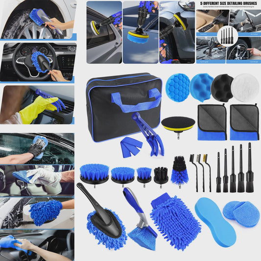 29-delige Auto Poets- en Detailset: Borstels, Sponges & Doeken voor Interieur & Exterieur