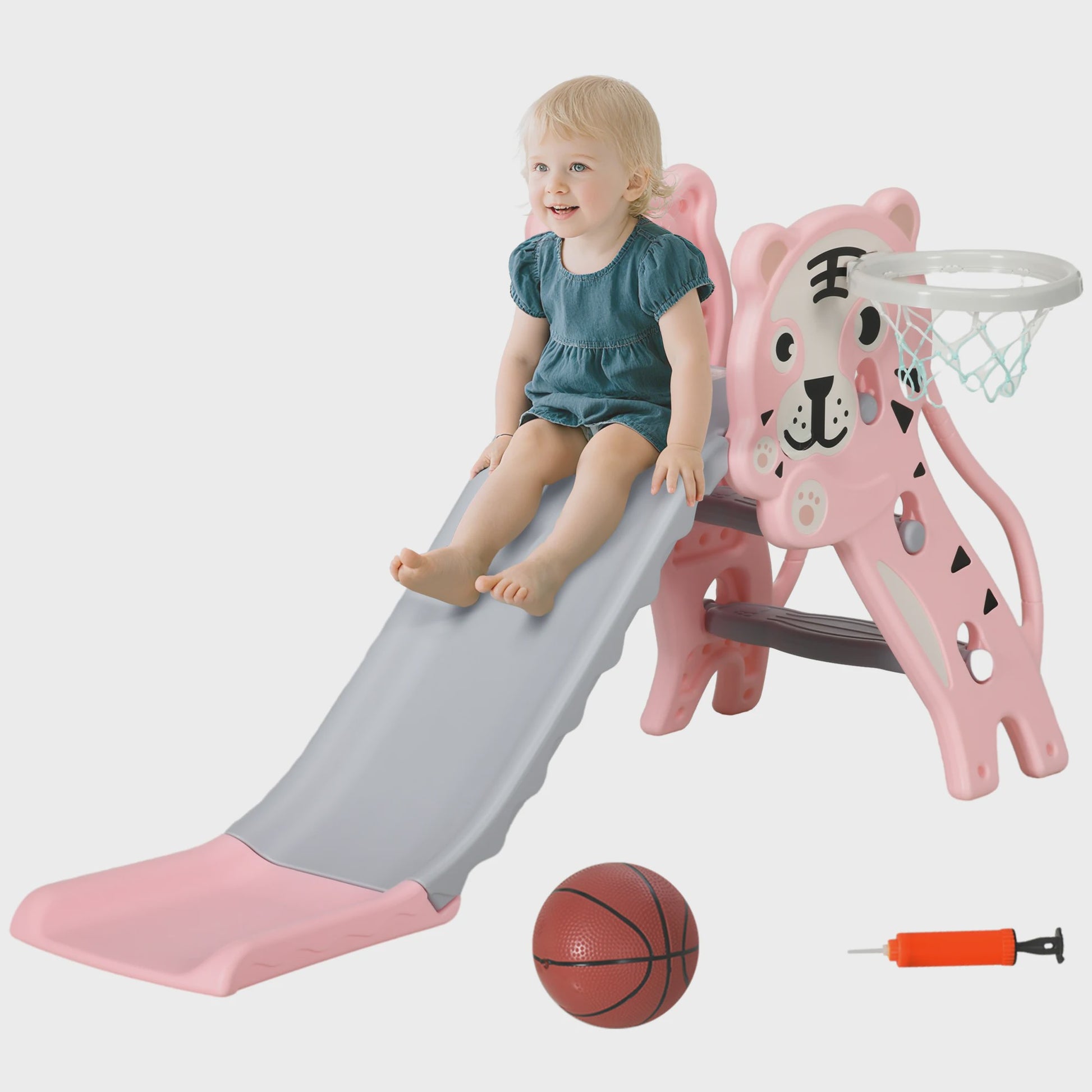 AIYAPLAY Kinder Glijbaan met Basketbalring - Tijger Thema - 18-36 Maanden