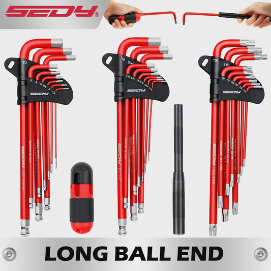 SEDY 30-delige Inbussleutel & Torx Set: Lange Arm, Balhoofd, T-handgreep & Verlengstukken