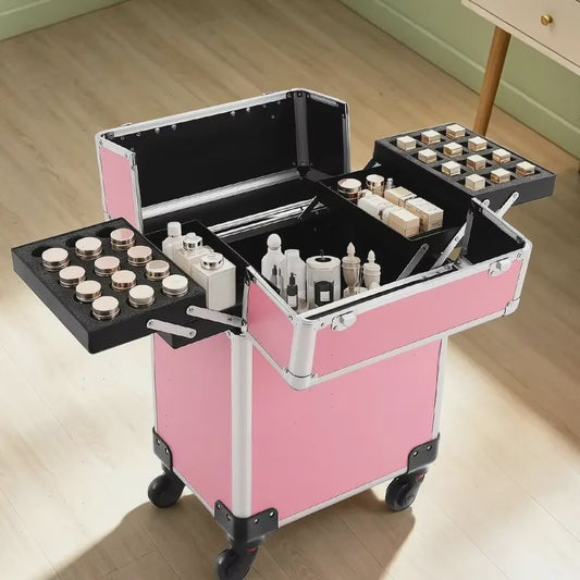 Professionele Make-up Trolley Koffer - Aluminium Frame, Afneembare Wielen, Lockable