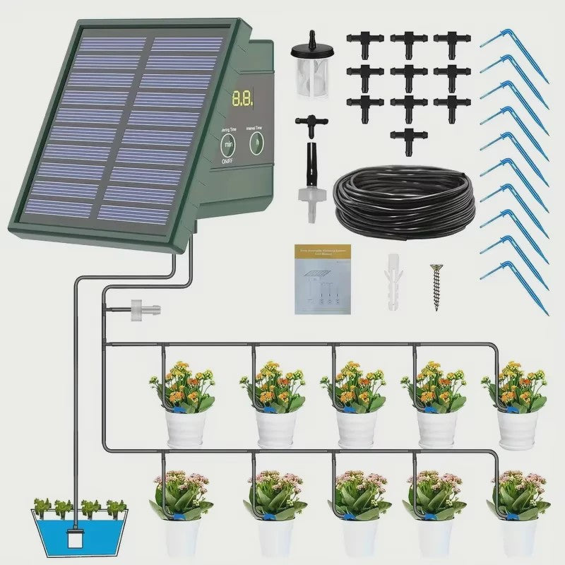 Automatische Druppelsysteem Timer met Zonnepaneel en Waterniveau Alarm - Ideaal voor Tuin en Potten