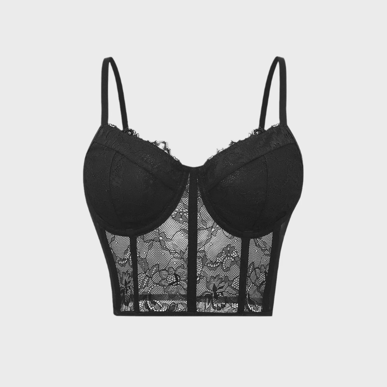 Zwarte Mesh Bustier Crop Top met Push-Up Effect - Elegante Lingerie voor Feestjes