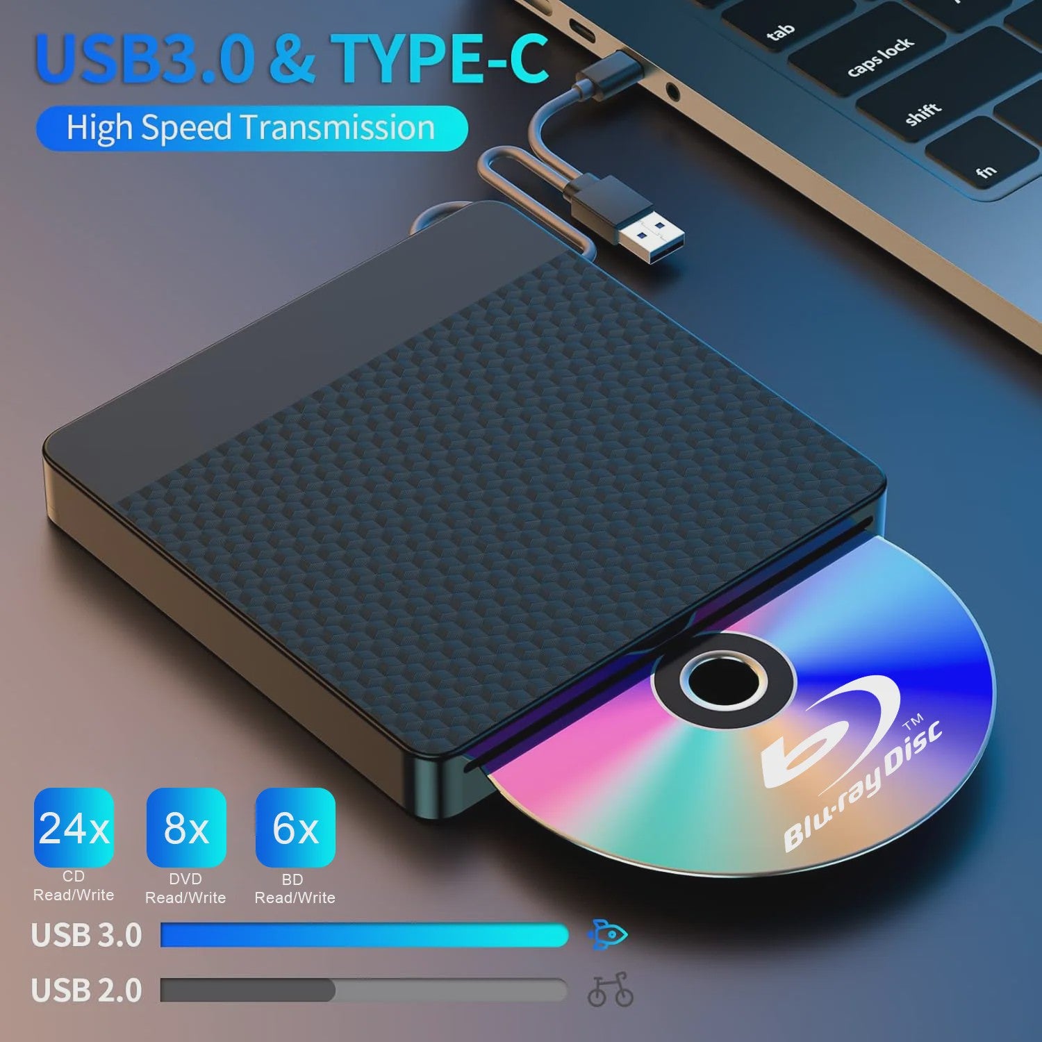 Externe Blu-ray Drive met USB 3.0 & Type-C: Slot-in BD Brander voor Laptops
