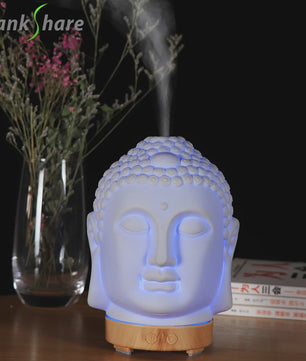 Buddha Hoofd Aroma Diffuser met Nachtlampje - 100ml Etherische Olie Verstuiver