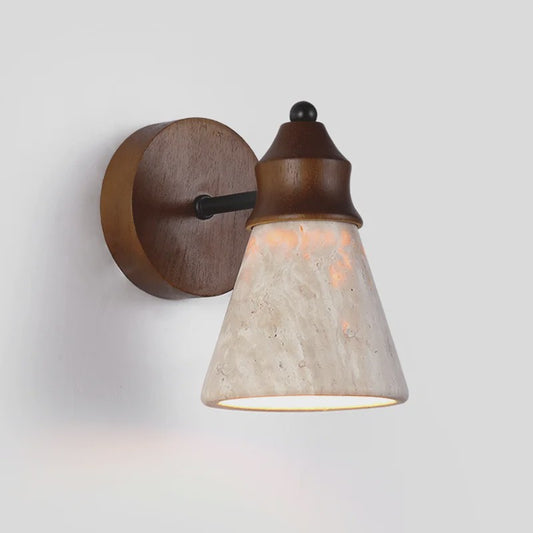 Klassieke Wandlamp van Natuursteen (Geel Travertin) - Sfeervolle Slaapkamerverlichting