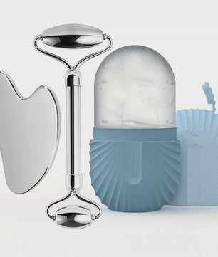 Gezichtsroller & Gua Sha Set: Luxe Roestvrij Staal & IJsroller voor Huidverzorging