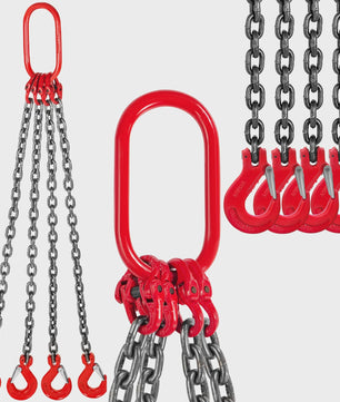 4T 4-delige Kettingtakel 8MM - 2 Meter Lengte - Grade 80 Staal - Hoge Temperatuur Bestendig