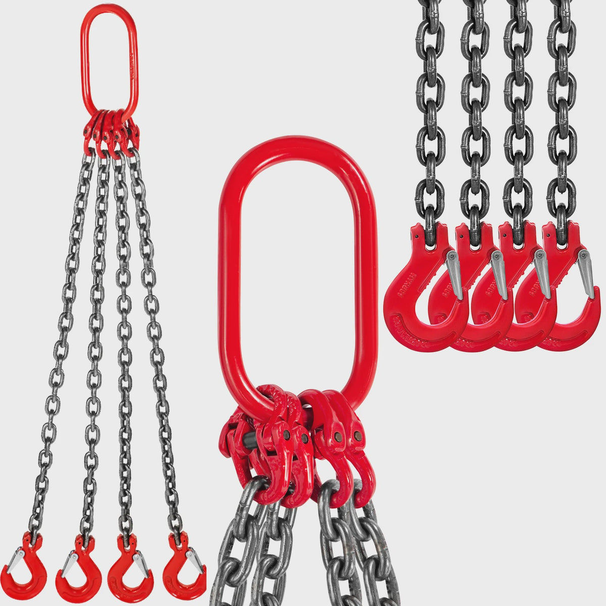 4T 4-delige Kettingtakel 8MM - 2 Meter Lengte - Grade 80 Staal - Hoge Temperatuur Bestendig
